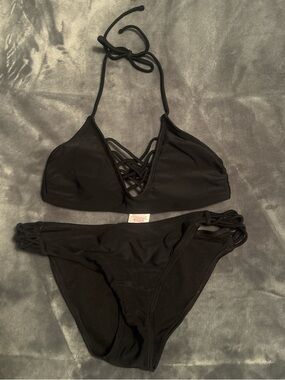 Xhilaration Black Strappy Lattice Triangle Bikini